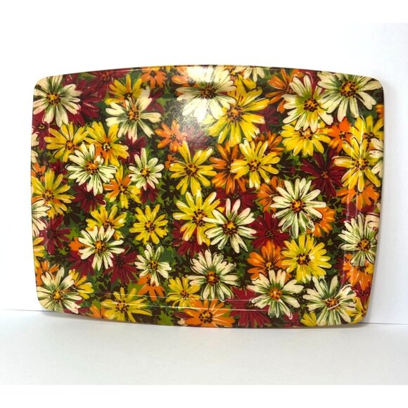 Vintage Daisy Floral Fiberglass Serving Trays Set Of 2 16"x21"x0.5" Rectangular - Picture 3 of 7